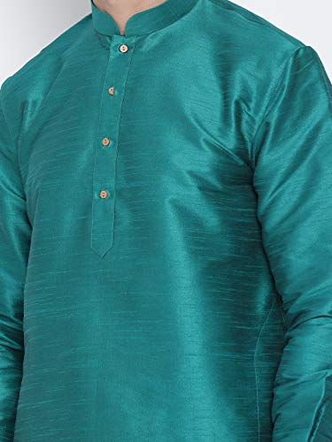 Image of Vastramay Men's Gold Curved Shape Pathani Style Silk Cotton Kurta - Mid-Length with Buttoned Cuff, Soft & Comfortable Ethnic Wear