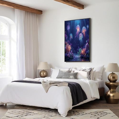 Cuadros en lienzo de medusas JRISEMECY sin marco azul profundo 70x100cm 5