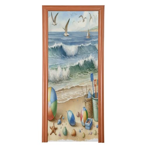 FLildon Beach Scene with Waves Door Cover Decoration, Party Accessory Porch Decor for Festive Ornament Room Door Covers 35 x 79 Inch