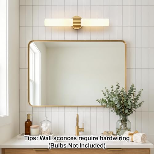 Image of Brushed Gold Wall Sconce, Bathroom Sconces Wall Lighting with Milky White Glass, Modern Sconces Wall Light fixturesfor Bathroom Mirror Bedroom Living Room Hallway (Hardwired)