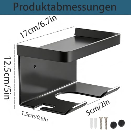 GARNELRHUN Fönhalter Ohne Bohren-Föhn Halterung mit Kabelhalter und Aufbewahrung Kohlenstoffstahl Selbstklebend Haartrocknerhalter,Wand Föhnhalterung Bad Ohne Bohren für Meisten Haartrockner（Schwarz）