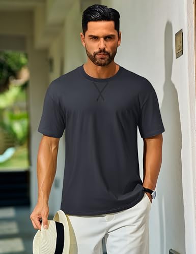 Cotrasen Men's T Shirts Cotton Drop Shoulder Short Sleeve Shirts for Men Casual Soft Comfort Loose Fit Mens Summer Tee Shirts