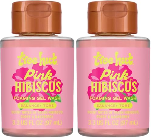 Image of Tree Hut Pink Hibiscus Foaming Gel Wash, Hydrating Body Wash, Travel Size, 3.3oz (Pack of 2)