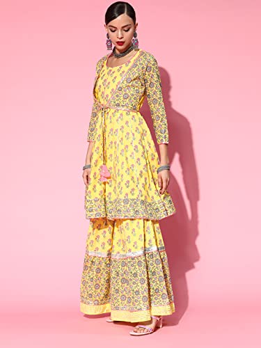 Image of ishin Women's Cotton Kurta With Sharara & Dupatta