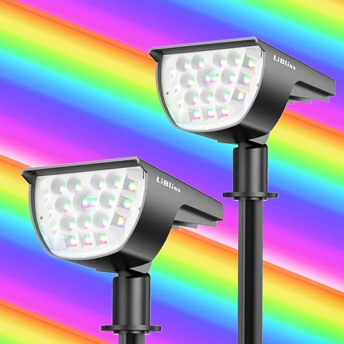 Solar Landscape Spotlights Outdoor, [7 Multicolor] Solar Spotlights Halloween, IP67 Waterproof 2-in-1 Solar Wall Lights for Yard Garden Patio Driveway Pool (2 Pack)