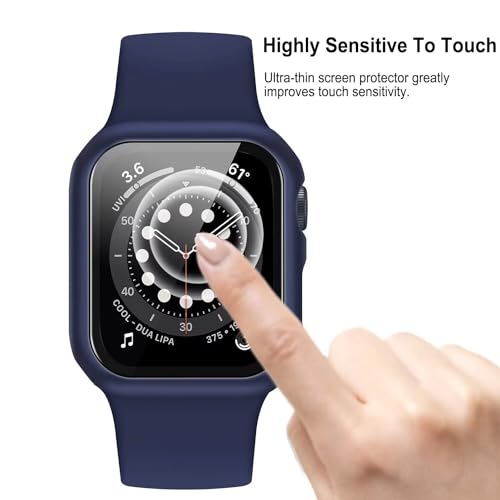 Image of VEMIGON Hard PC Case Compatible with Apple Watch SE3 /SE2 /SE /Series 6 /5 /4 44mm with Tempered Glass Screen Protector, Overall Protection Slim Bumper Cover for iWatch - (44mm Dark Blue)