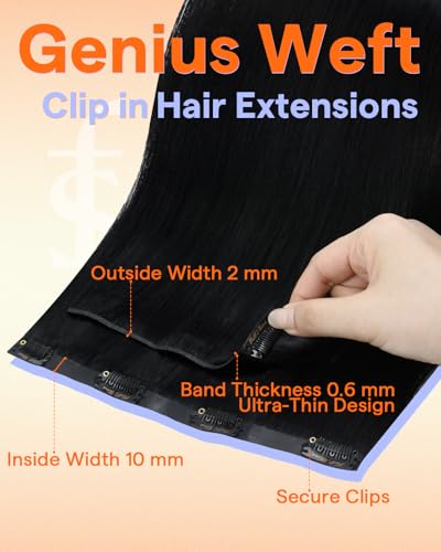 Image of Full Shine Invisible Seamless Clip in Hair Extensions, Black Human Hair