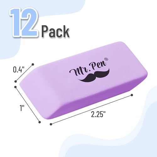 Image of Mr. Pen- Pencil Eraser, 12 Pack, Purple | Large Latex Free Block Erasers for School, Office, Art Sketching, Homework, Exams, Clean Smudge-Free Correction