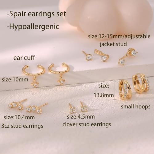Image of Gold Earrings for Women, 14k Gold Plated Dangle Huggie Earrings for Women Trendy Dainty Gold Hoop Earring Stacks Hypoallergenic Pearl Chain Drop Cartilage Earring Fashion Womens Jewelry
