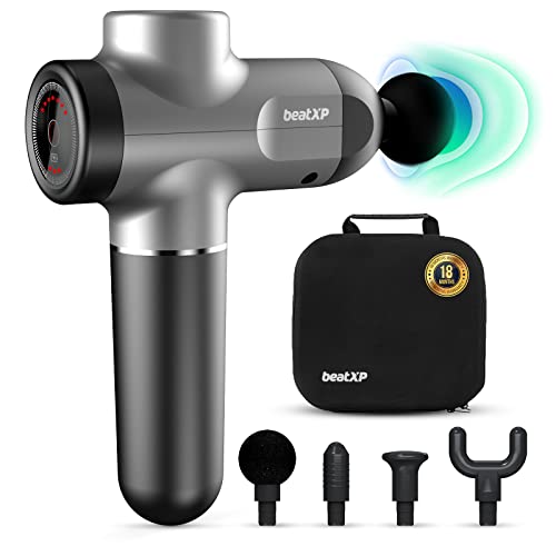 Image of beatXP Flash Massage Gun, Body Massager | Touch Button - Percussion Gun Back Massager for Women & Men with Brushless Motor, Case (4000 mAH Battery) & up to 18 Months Warranty (Metallic Silver)