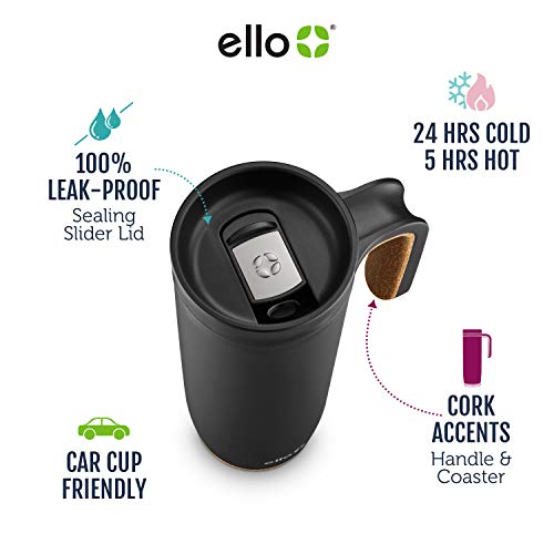 Ello Caneca de viagem de aço inoxidável isolada a vácuo, 530 ml, preto fosco