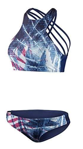 CheChury Dames grote maten bikini set nekhouder crossover bikini badmode V-hals buikweg plooien tweedelig badpak zwempak met veters op de rug, zwart, XL