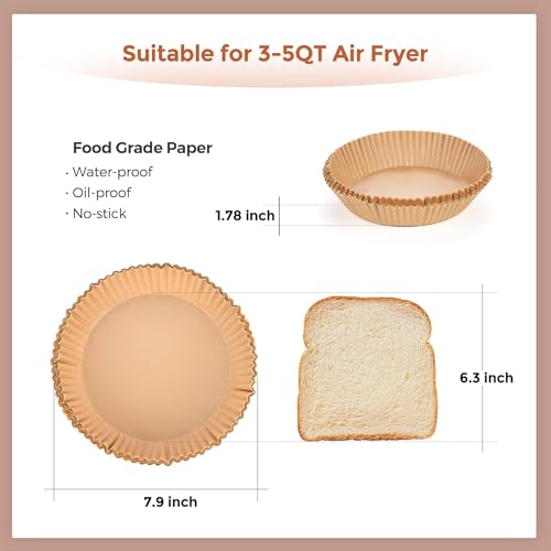 Image of Air Fryer Liners Square Paper Liners and Silicone Air Fryer Pot Insert with Divider and Perforated Mat (100 Pcs Round Air Fryer)