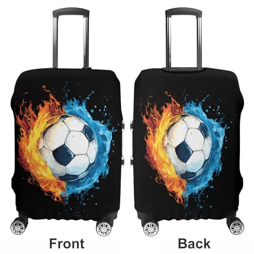 Water And Fire Soccer Ball Travel Luggage Cover for Suitcase 19-32 Inches Elastic Washable Baggage Protector3