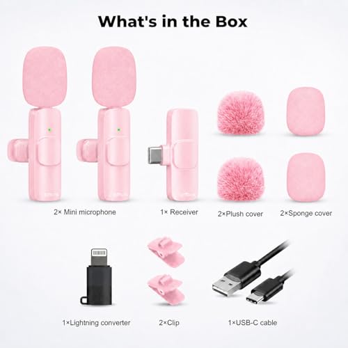Image of EMBOX Mic Wireless with Type-C & Lightning, Wireless Dual Mic for YouTube Recording, 2.4GHz Wireless Microphone with Noise Cancellation, 20m Range, 6H Battery, Magnetic Clip