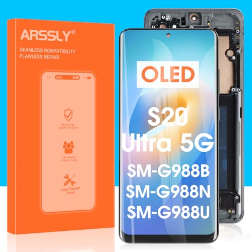 ARSSLY AMOLED for Samsung Galaxy S20 Ultra 5G Screen Replacement for Samsung G988U G988A G988W 6.8"" LCD Display Digitizer Touch Screen Full Assembly with Frame (Black)