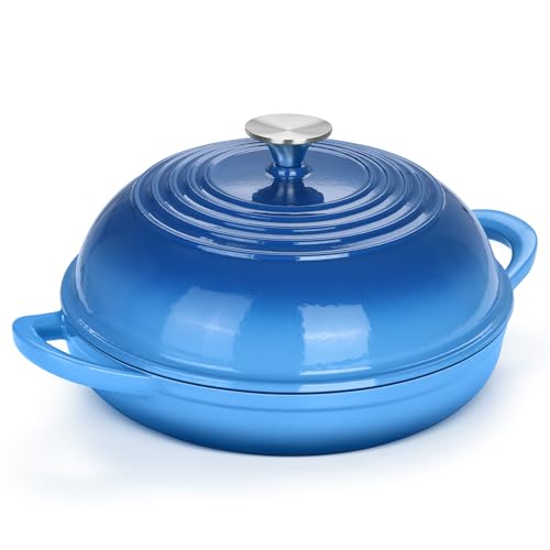 TeamFar Cast Iron Bread Dutch Oven, 6 Qt Enameled Dutch Oven Pot for Sourdough Bread Baking, with Tall Dome Lid & Round Base Pan, Self-Basting & Even-Heating, Heavy-Duty & Non-stick, Blue