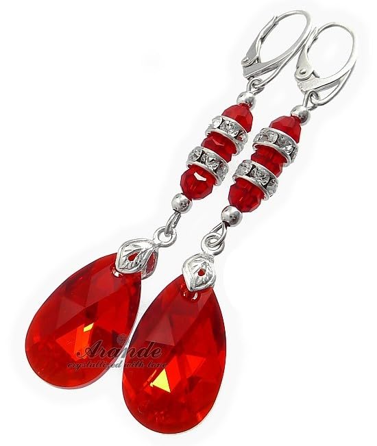 Boucles d'oreilles en argent massif avec cristal rouge certifié de haute joaillerie