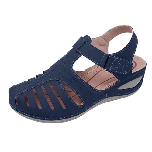 orthopedic sandals women plantar fasciitis Orthopedic Sandals Women UK Closed Toe Wide Fit Wedge Shoes Lightweight Arch Support Ankle Strappy Plantar Fasciitis Slides slipper sale Dark Blue 6