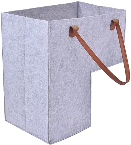 Cesta plegable en forma de L, cesta ordenada de escalera con asas de cuero, organizador de almacenamiento de escalera de tela, para artículos del hogar (gris)