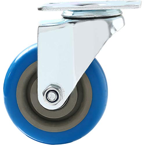 8 Pack 4 Inch Combo Caster Swivel Plate 4 W/Brake & 4 Plate Heavy Duty On Blue Pu Wheels With Heavy Duty Screws #TOP7