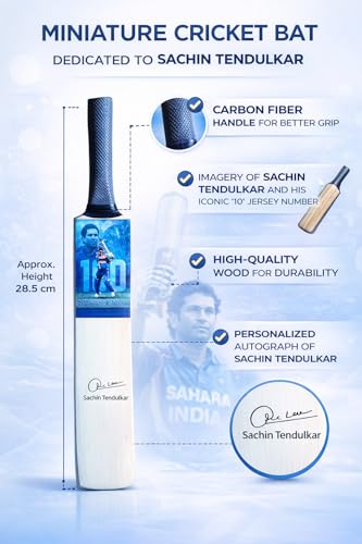 Image of AEM Wood Sachin Tendulkar Miniature Show Piece Cricket Bat with Photo & Signature 12 Inch| Pack of 1|