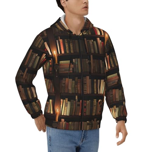 Zippered Hooded Manches Longues EdWal sweat chaud imprimé Mysterious Library pour hommes