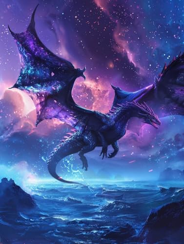 Broderie diamant adulte dragon plage 5D DIY activité manuelle maison 30x40