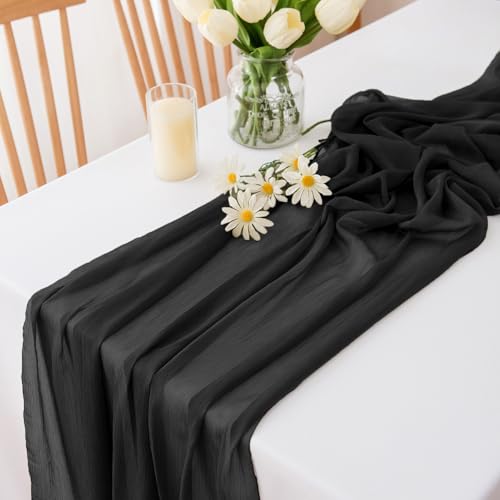 Chemin de table en mousseline noire pour repas de fête et table de mariage