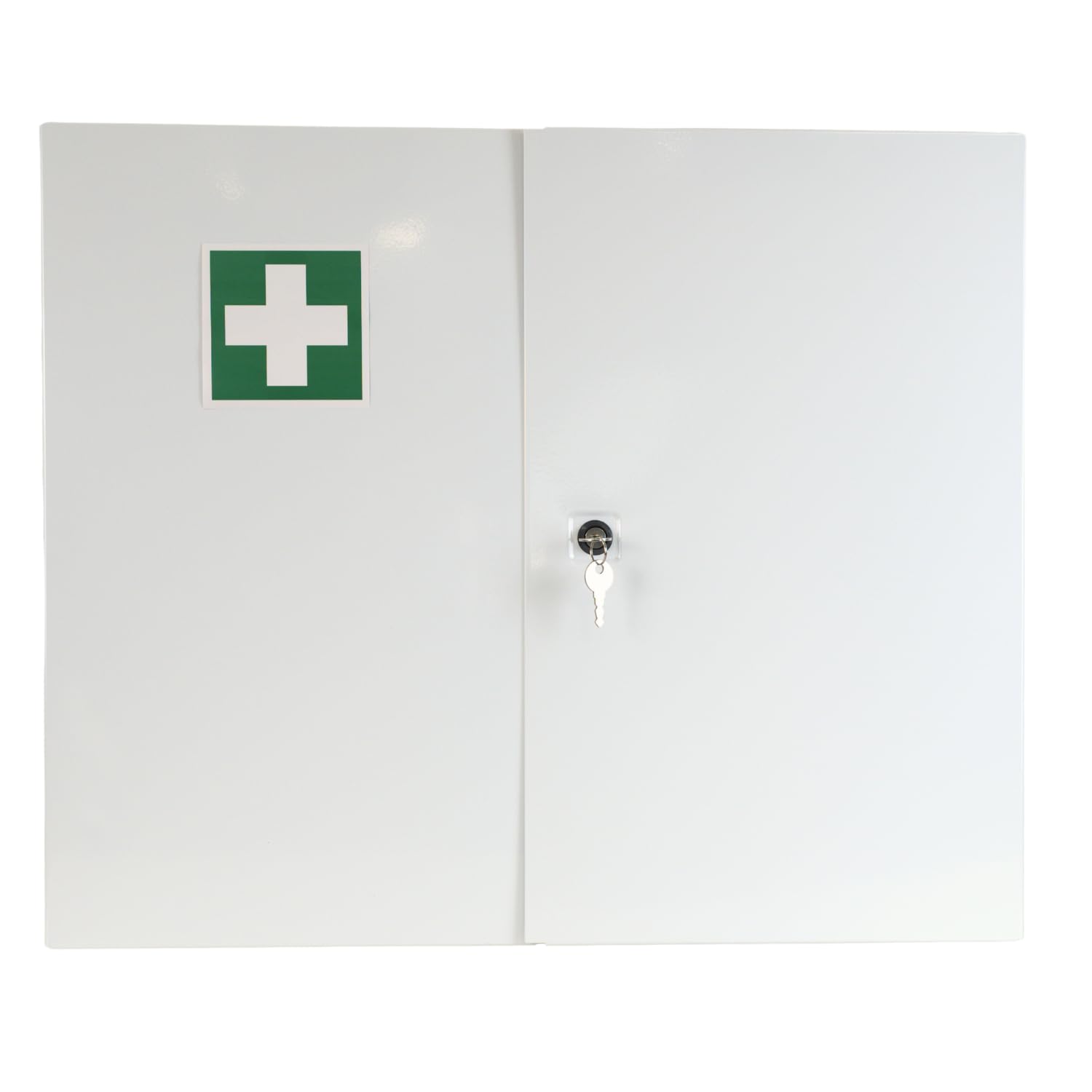 Armadietto di pronto soccorso (vuoto), armadietto per medicinali con 3 scomparti (due porte) + scomparto per medicinali con serratura e chiusura di sicurezza - metallo, 60 x 50 x 13 cm