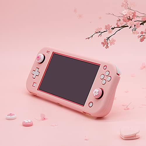 BRHE Pink Travel Carrying Case Accessories Kit for Switch Lite, Hard Protective Cover Skin Shell with Stand, Glass Screen Protector, Thumb Grip Caps 9 in 1