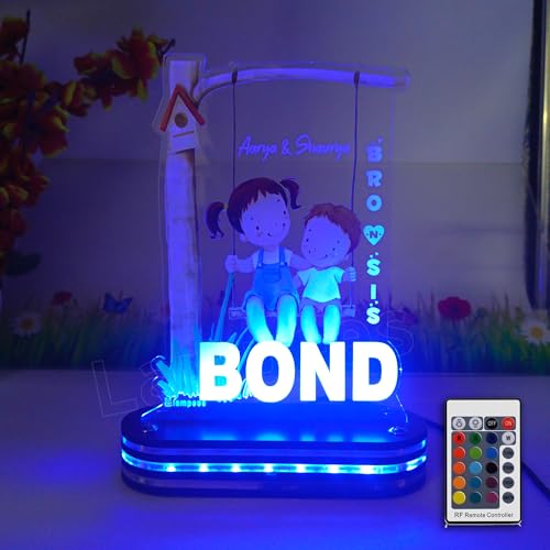 Image of lampees Acrylic Rakhi Gift for Sister-Brother Personalized Name UV Print Lamp | Customized Rakshabandhan Gifts for Sister and Brother (Multicolor Remote)