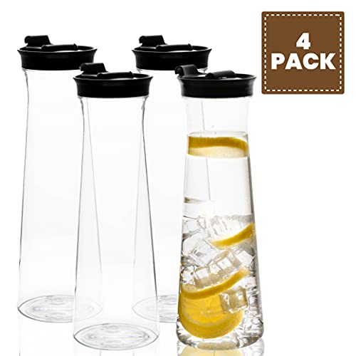 Clear Plastic Water Pitchers Carafes with Flip top Black Lids 34 OZ Heavy Duty Beverage Pitcher Jug for Juice or iced Coffee Great for Mimosa bar Restuarants ot Schools Pack of 4 - Thumbnail 7