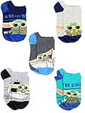 star wars boy's 5 pack madalorian baby yoda no show socks, blue, medium