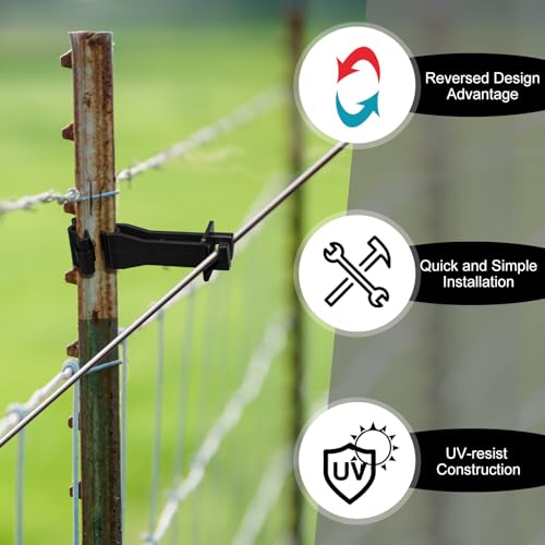 Image of Outus 50 Pcs Reversed Extender Insulator Snap Fit T Post Insulators for Electric Fence Wire for Yard Agricultural Ranchers Farm Fence (Black)