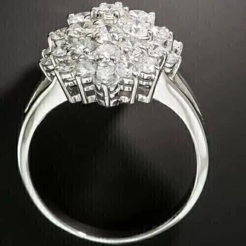 2 Carat Round Cut Diamond Cluster Engagement Ring, 14K White Gold Plated Sterling Silver4