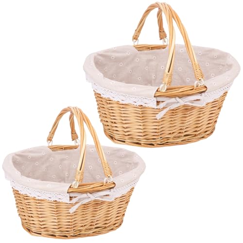 Geytetqi 2 Pack Natural Wicker Basket with Linen...