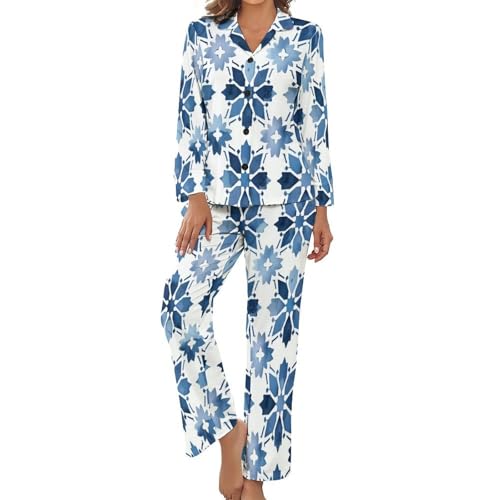 Pyjama pour femme ensemble de nuit géométrique imprimé flocon deux pièces en polaire