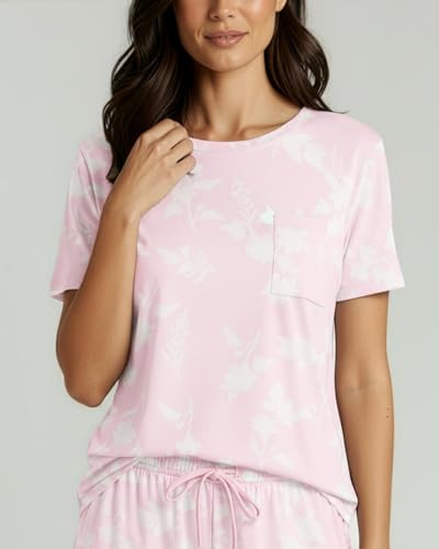 Image of Real Essentials 2 Pack: Women's Short Sleeve Pajama Short Set - Comfy Lightweight Soft Lounge Sleepwear (Plus