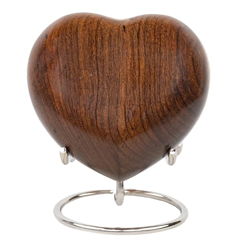 STONLIF Rose Wood Heart Urn Keepsake for Human Ashes Adult Male, Female - Small Heart Urn with Stand Holds: 3 Cu in Ashes - Handcrafted Heart Shaped Mini Urns - Cremation Urns for Women & Men