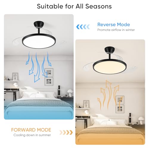 Styloravive 48" Retractable Ceiling Fan with Lights, Slim Fandelier Ceiling Fans with Lights and Remote, Dimmable 6 Speed Silent Modern Ceiling Fan with Light for Bedroom Living Room Kitchen-Black by Styloravive - Used condition - Image 8
