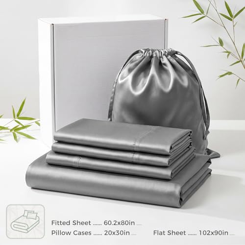 ANSSO Viscose Derived from Bamboo Sheets Queen Size, 400 TC Luxury Silky Bedding Sheets with 16" Deep Pocket,Ultra Breathable Cooling Bed Sheets for Hot Sleepers-4 Piece Set (Grey) - image 5