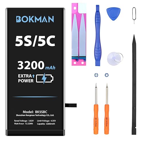 bokman Batería para iPhone 5S/5C 3200mAh, Batería de Polímero de Iones de Litio de Alta Capacidad de 3,82v con Kit de Herramientas y Tiras Adhesivas