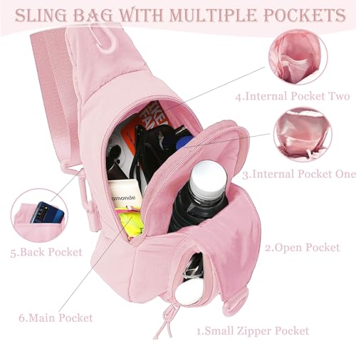 Small Sling Bag for Women Crossbody Bag with Adjustable Straps Lightweight Small Nylon Chest Bag for Casual Travel Walking Pink2