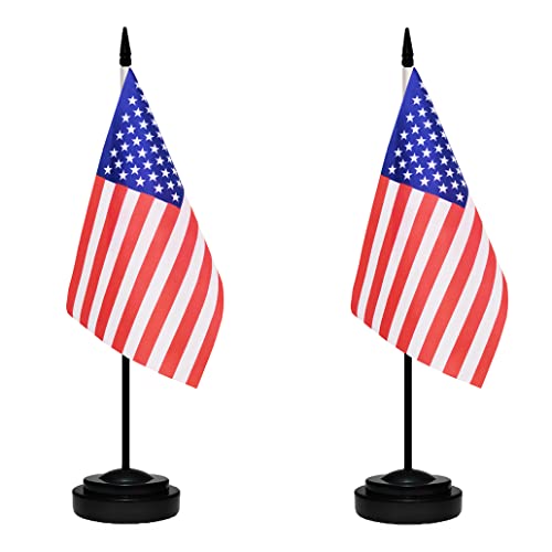Usa Flags American Desk Flag Set Small Mini Us Table Office Flag With 13" Black Pole, Black Base And Spear Top,Miniature American Deluxe Desktop Flag, Home Decoration, Office Decoration, Festival Celebrations(12 Pack ) #TOP1