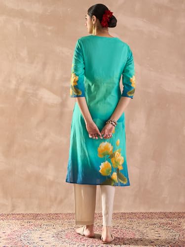 Image of INDO ERA Women's Cotton Floral Printed Straight Kurta (IESTR12002)
