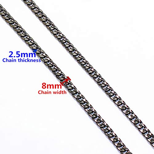 Image of Model Worker DIY Iron Flat Chain Strap Handbag Chains Purse Chain Straps Shoulder Cross Body Replacement Straps with Metal Buckles (23.6 inch, Gun-Black)