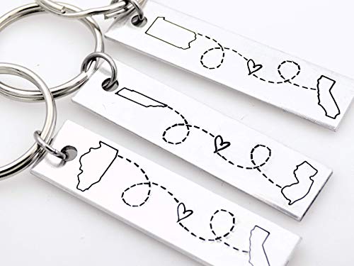 Long Distance Relationship Key Chain Gift Choose your states map custom LDR Long Distance Love best friends long distance family gift