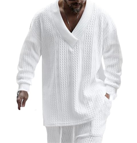 Men's Winter V-Neck Warm Solid Color Long-Sleeved Sweater, Casual Fashion Street Pullover2