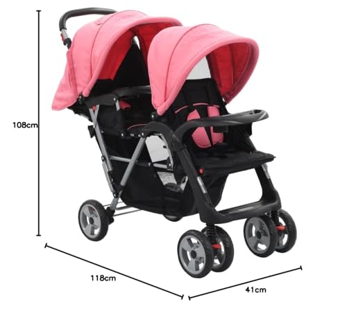 Miniatura 10 de Zhoumin Cochecito Para Hermanos, Gemelos, Acero Rosa Y Negro